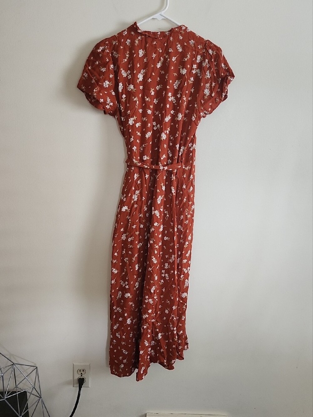 Madewell Rust Color Floral True Wrap Midi Dress with Tie Waist Ruffles - Picture 5 of 7